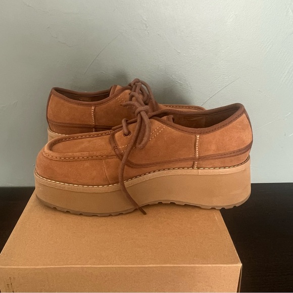 Ugg CityFunc Lace-up Platform Suede Shoes Chestnut size 8 - Picture 3 of 14